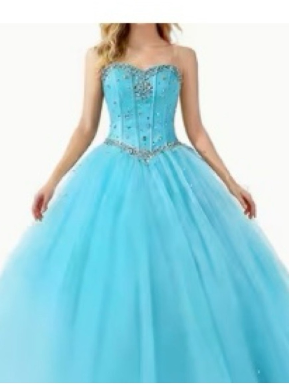 Strapless Beaded Sweetheart Ball Gown in Light Blue